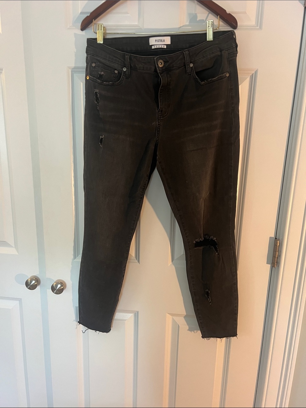 pistola Black Distressed Ankle Crop Skinny Jeans